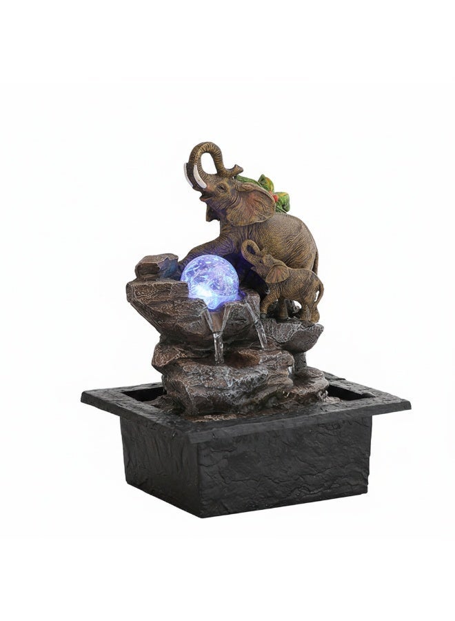 نافورة مياه داخلية بتصميم عائلة الفيلة مع كرة كريستال LED - ديكور مكتبي ومنزلي لجلب الحظ والرزق - زينة شلال صخرية للطاولة - Image 3